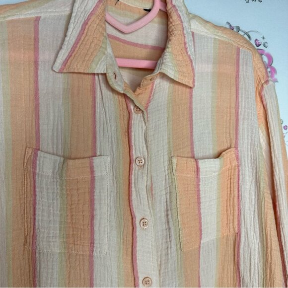Button up creamsicle striped cream orange soft buttery top comfy oversized - Picture 10 of 11